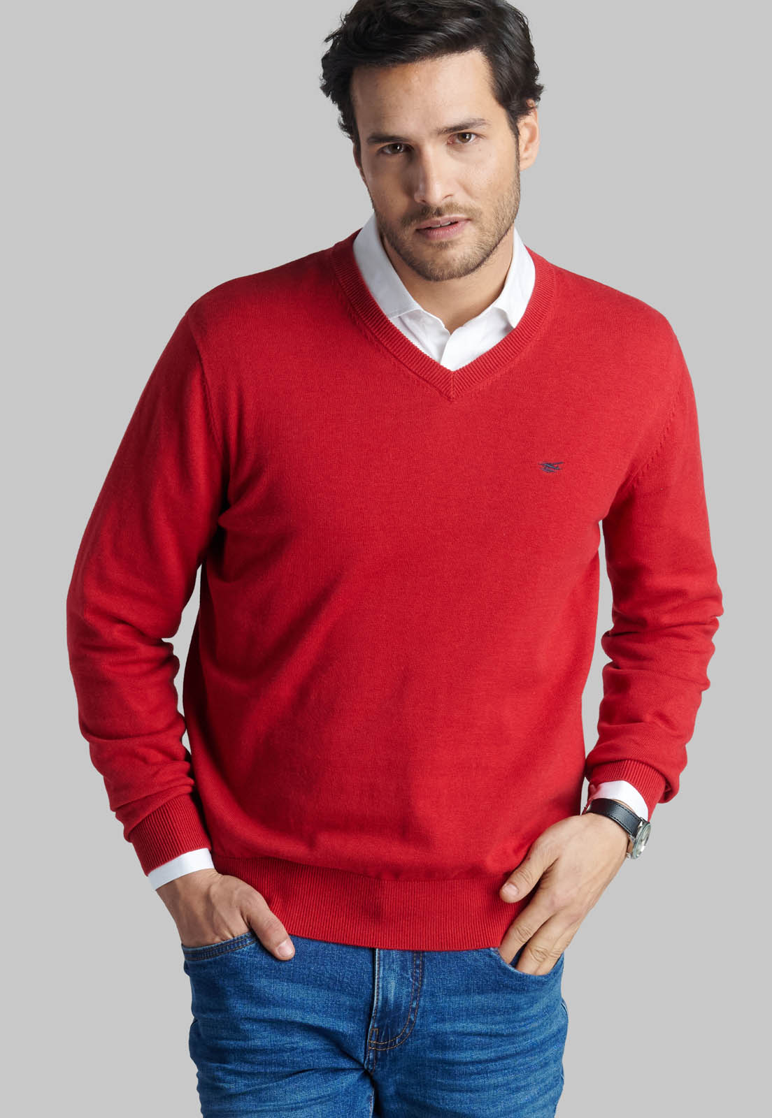 SWEATER V NECK MELANGE RED - 5