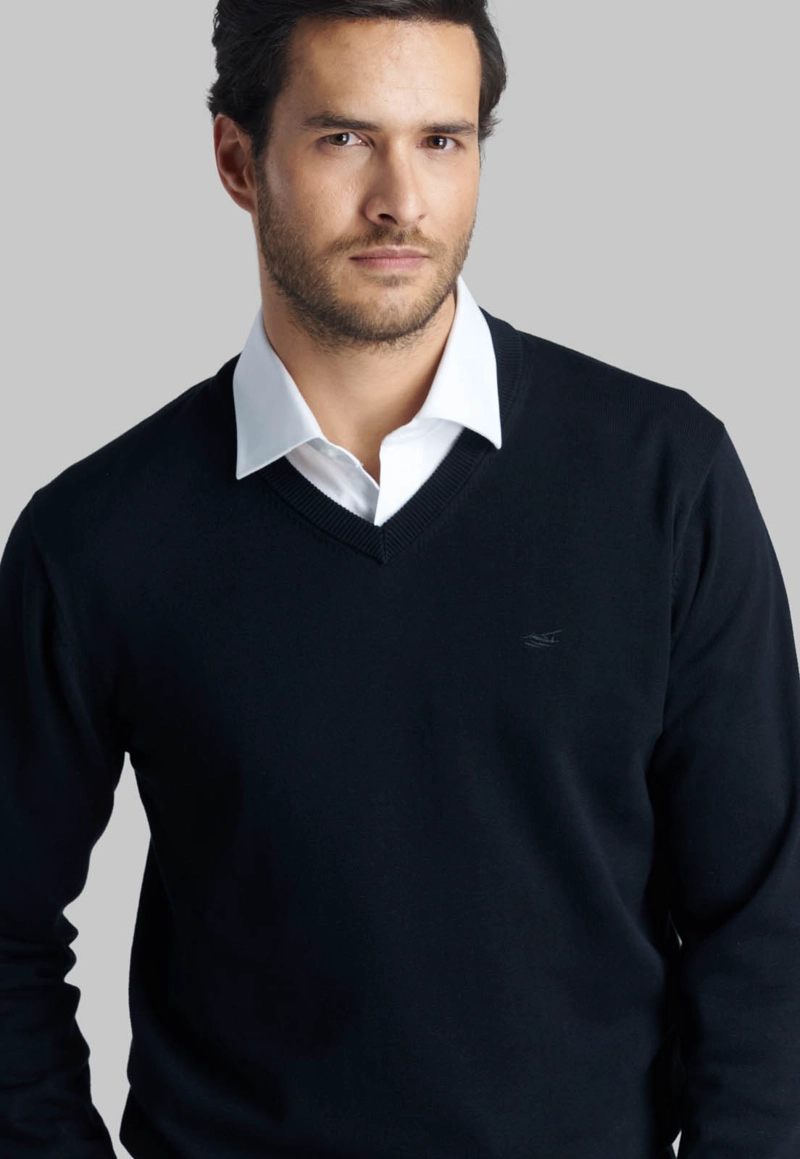 SWEATER V NECK SOLIDO BLACK - 3