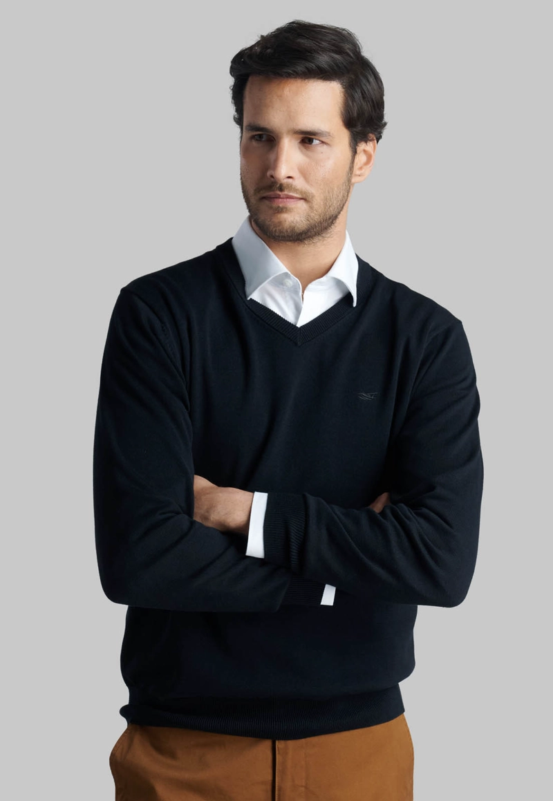 SWEATER V NECK SOLIDO BLACK - 5