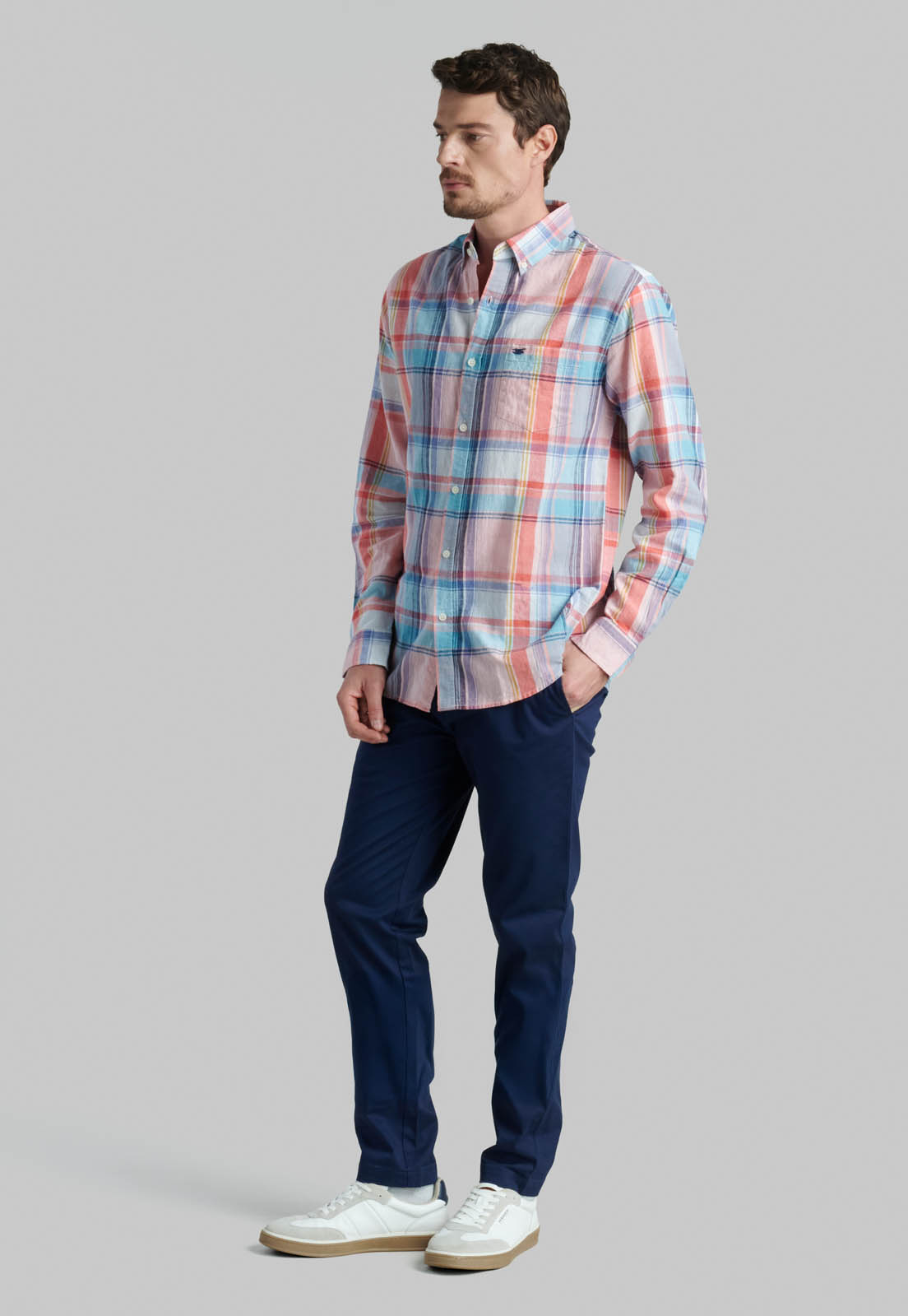 CAMISA LINO MADRAS EVERETT CORAL - 2