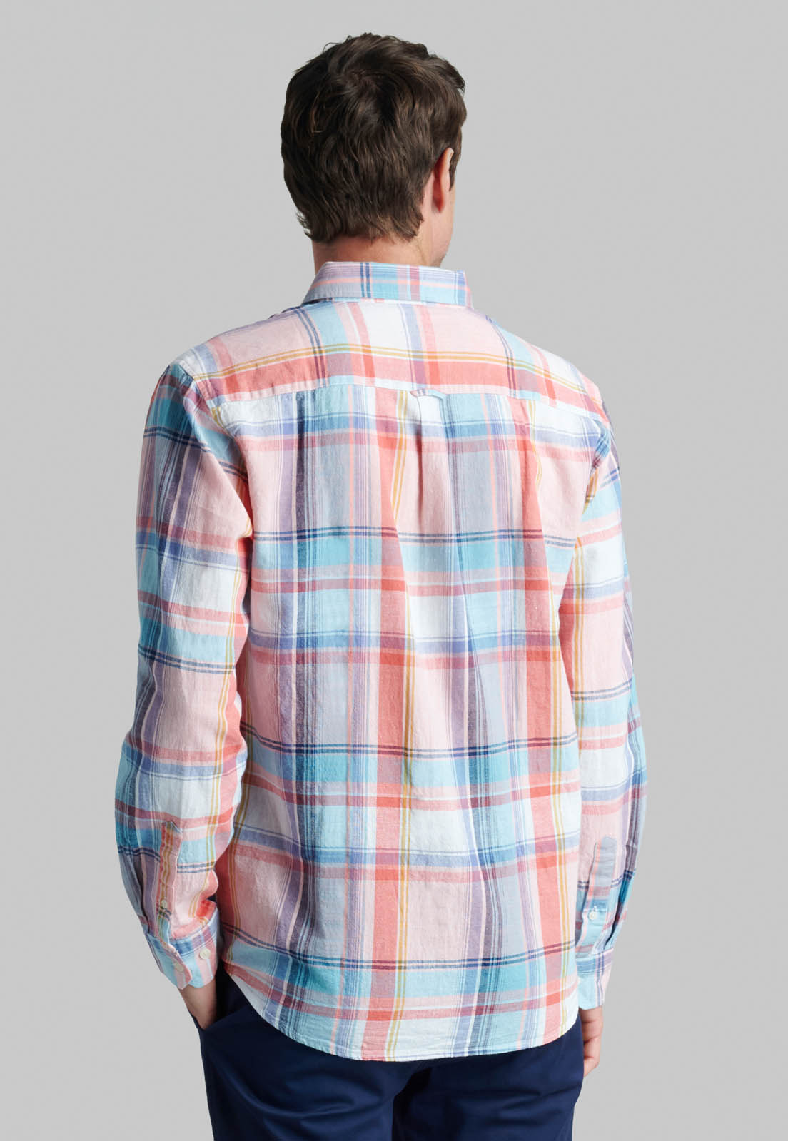 CAMISA LINO MADRAS EVERETT CORAL - 4