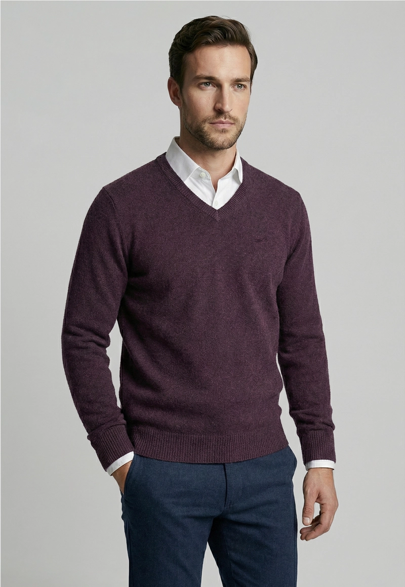 SWEATER ATLANTA V-NECK BURGUNDY MELANGE - 1