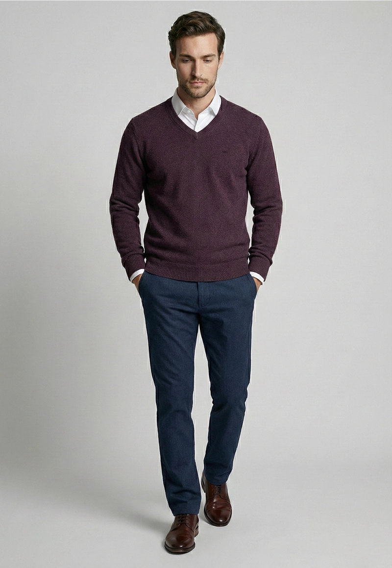 SWEATER ATLANTA V-NECK BURGUNDY MELANGE - 2