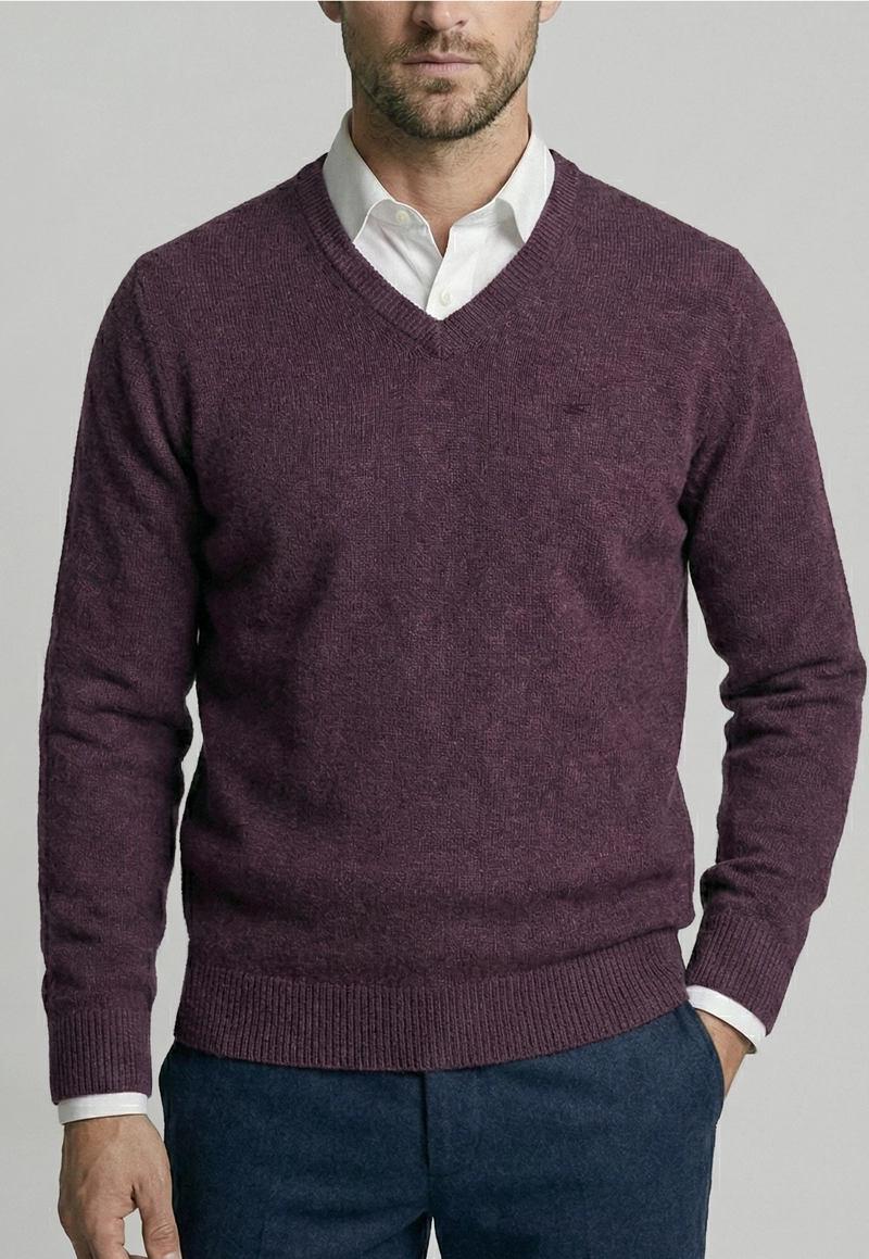SWEATER ATLANTA V-NECK BURGUNDY MELANGE - 3