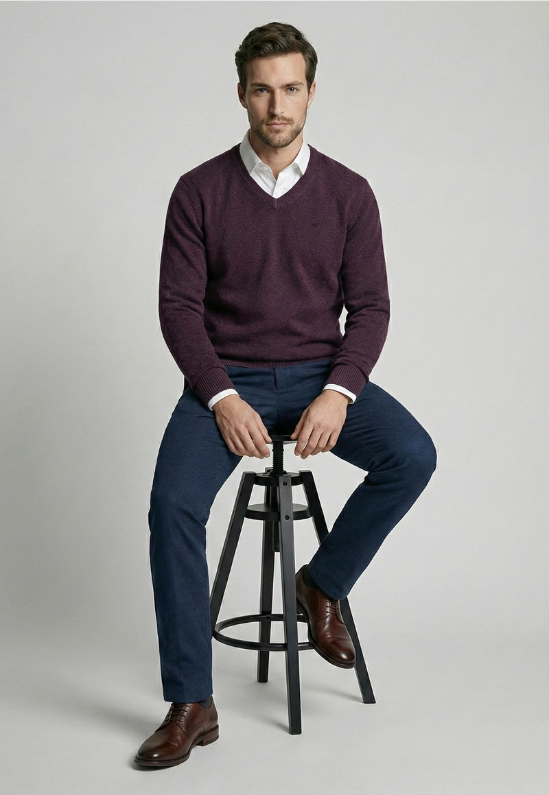 SWEATER ATLANTA V-NECK BURGUNDY MELANGE - 5