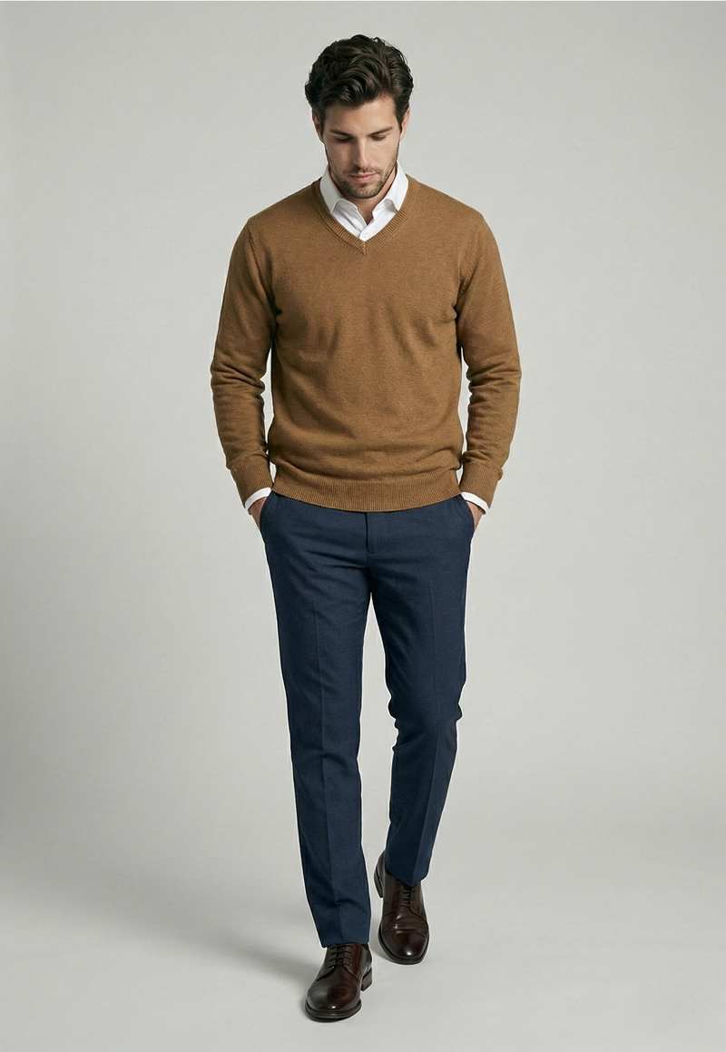 SWEATER ATLANTA V-NECK LT CAMEL MELANGE - 2