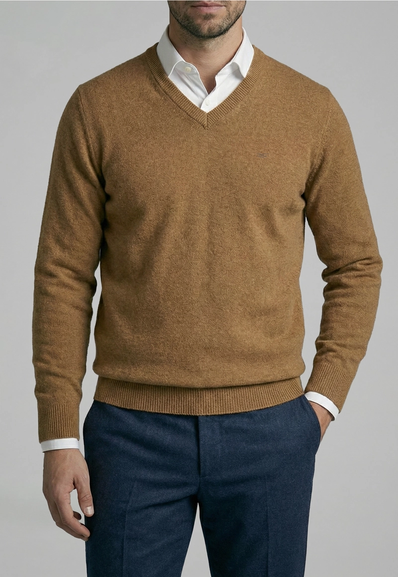 SWEATER ATLANTA V-NECK LT CAMEL MELANGE - 3