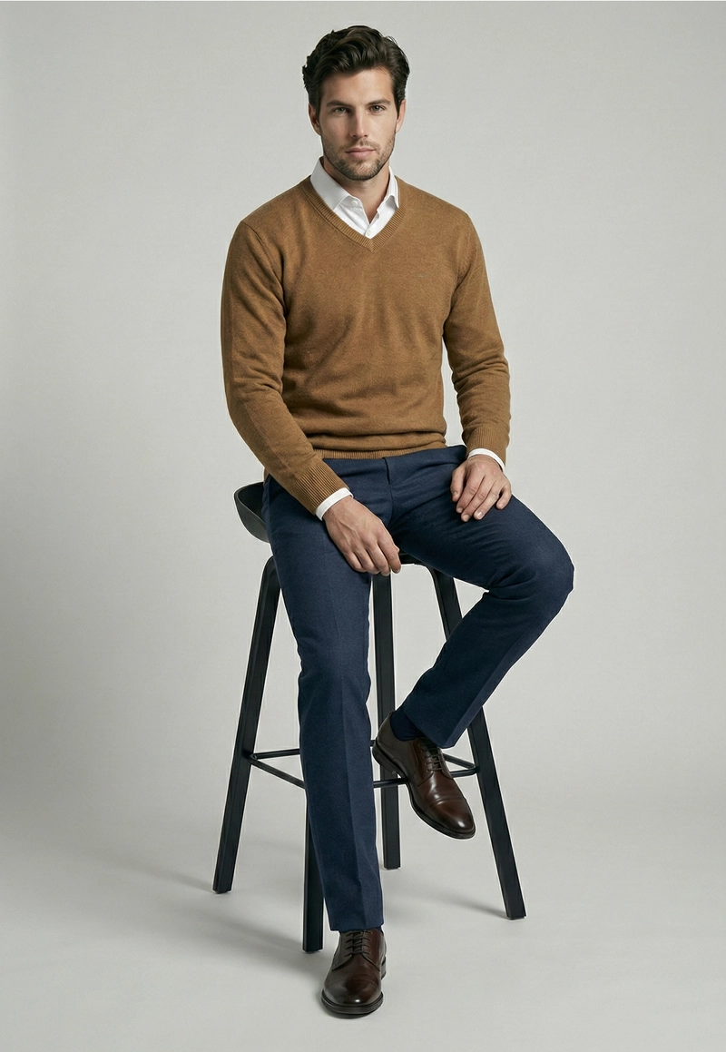 SWEATER ATLANTA V-NECK LT CAMEL MELANGE - 5