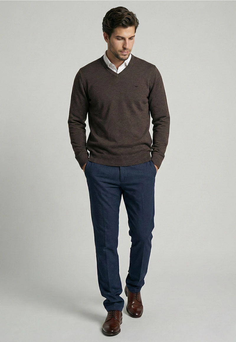 SWEATER ATLANTA V-NECK BROWN  MELANGE - 2