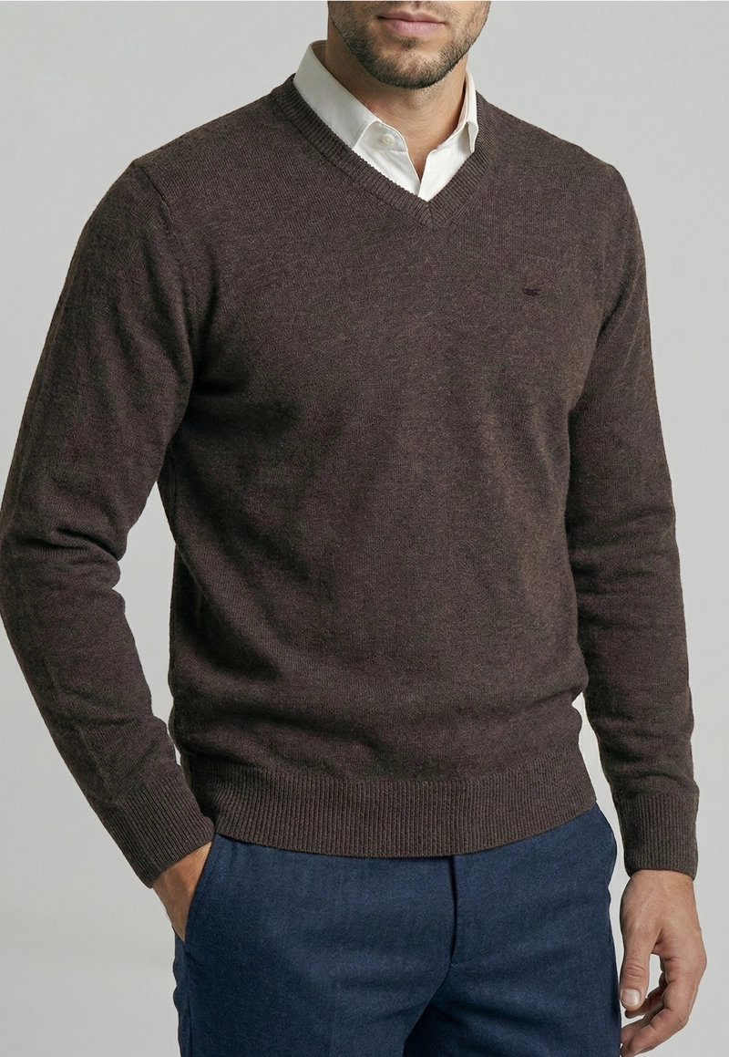 SWEATER ATLANTA V-NECK BROWN  MELANGE - 3