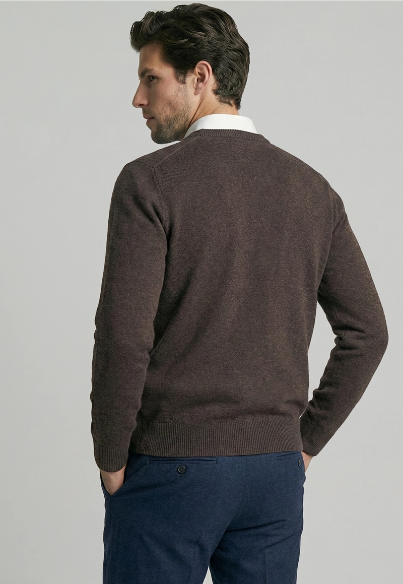 SWEATER ATLANTA V-NECK BROWN  MELANGE - 4