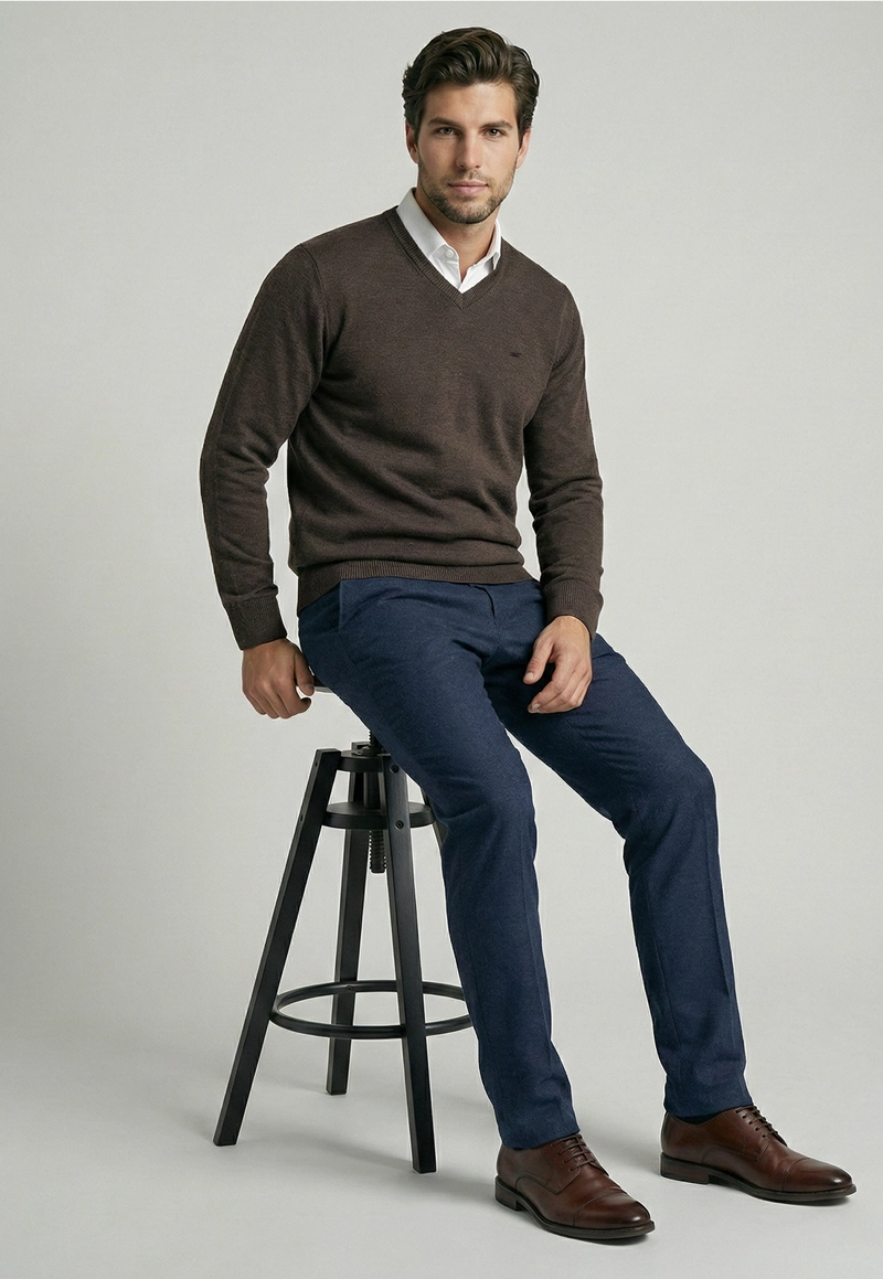 SWEATER ATLANTA V-NECK BROWN  MELANGE - 5