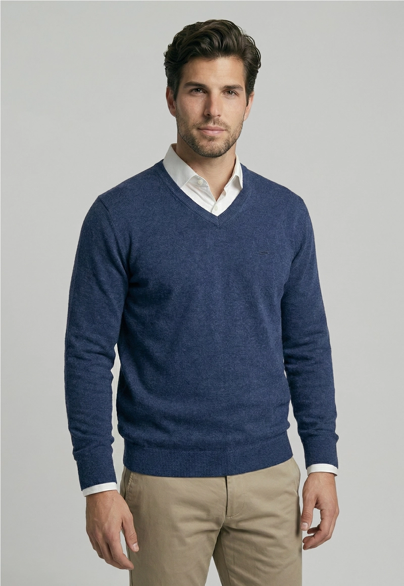 SWEATER ATLANTA V-NECK INDIGO MELANGE - 1
