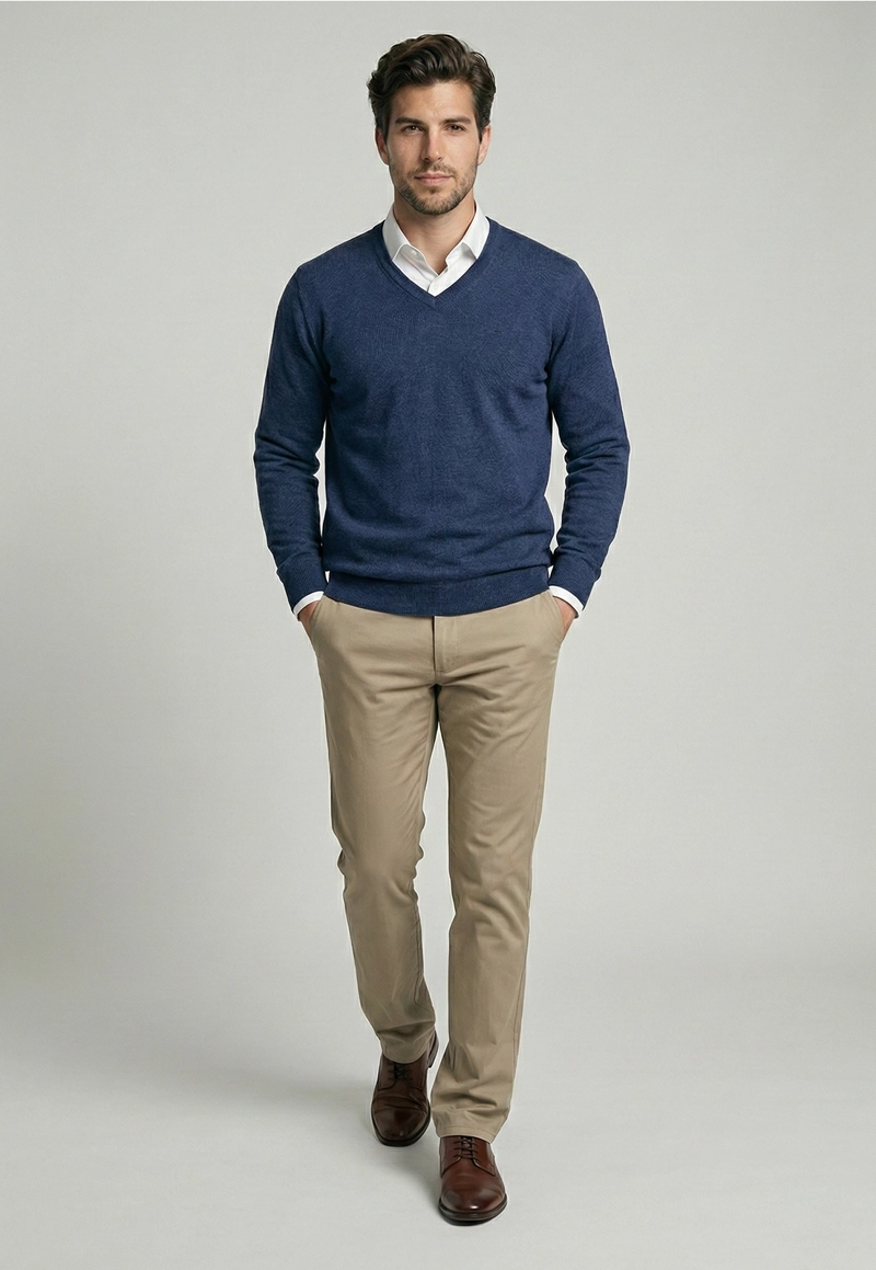SWEATER ATLANTA V-NECK INDIGO MELANGE - 2