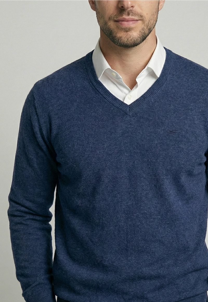SWEATER ATLANTA V-NECK INDIGO MELANGE - 3