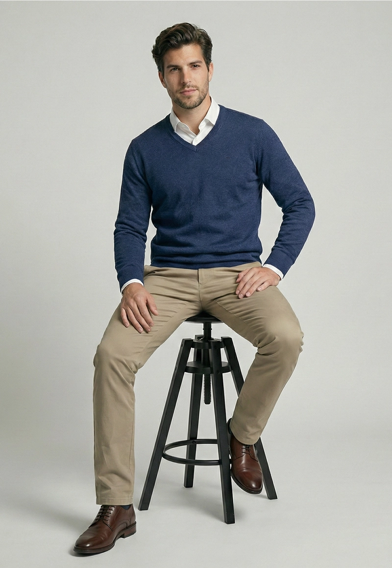 SWEATER ATLANTA V-NECK INDIGO MELANGE - 5