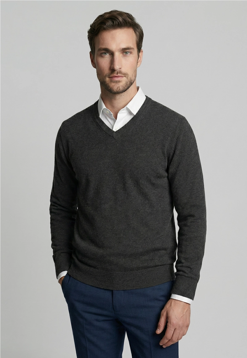 SWEATER ATLANTA V-NECK GRAPHITO MELANGE - 1