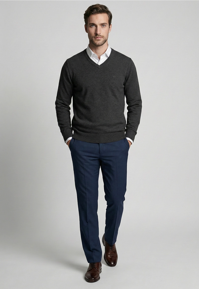 SWEATER ATLANTA V-NECK GRAPHITO MELANGE - 2