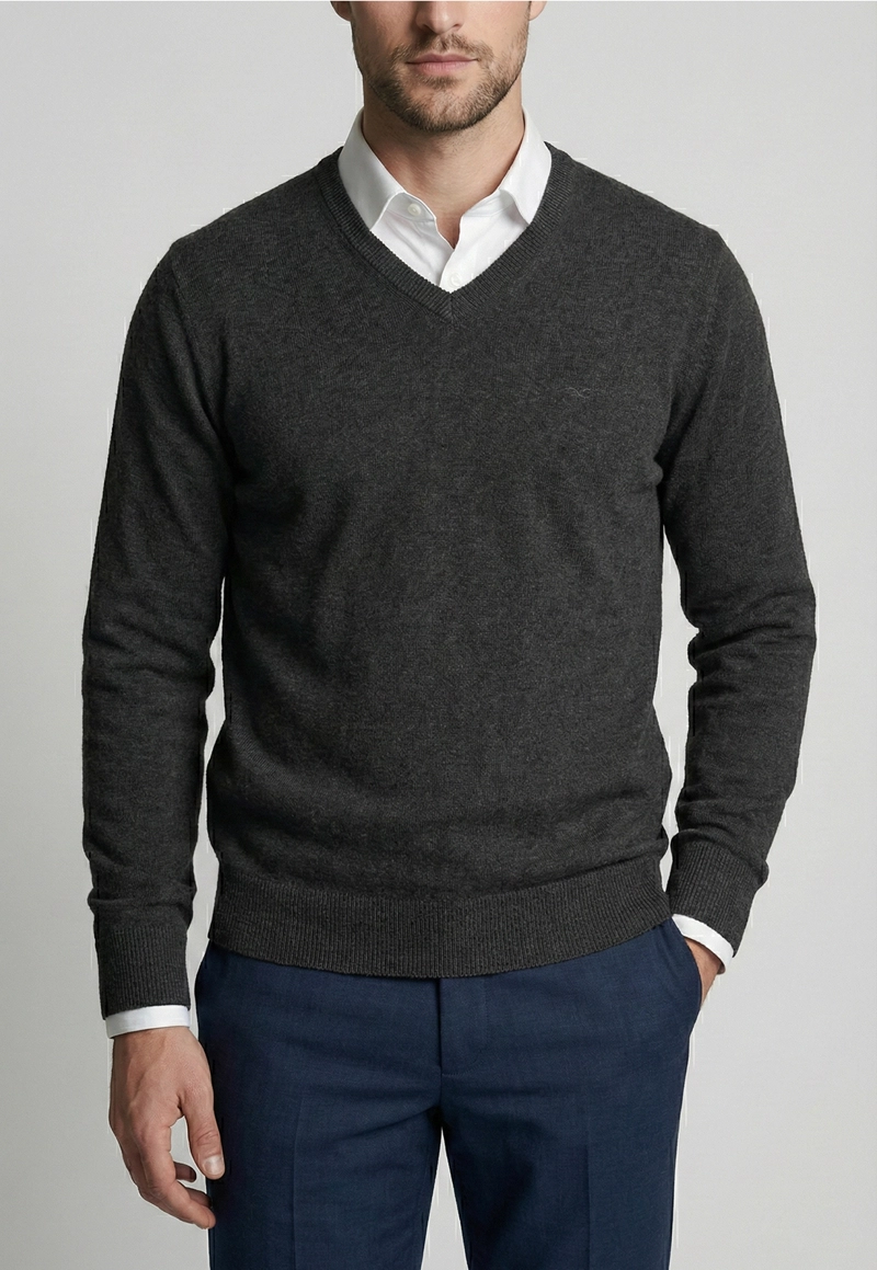 SWEATER ATLANTA V-NECK GRAPHITO MELANGE - 3