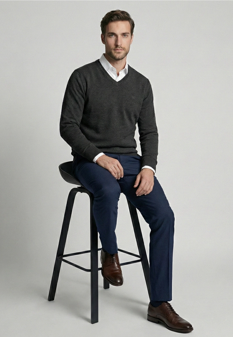 SWEATER ATLANTA V-NECK GRAPHITO MELANGE - 5