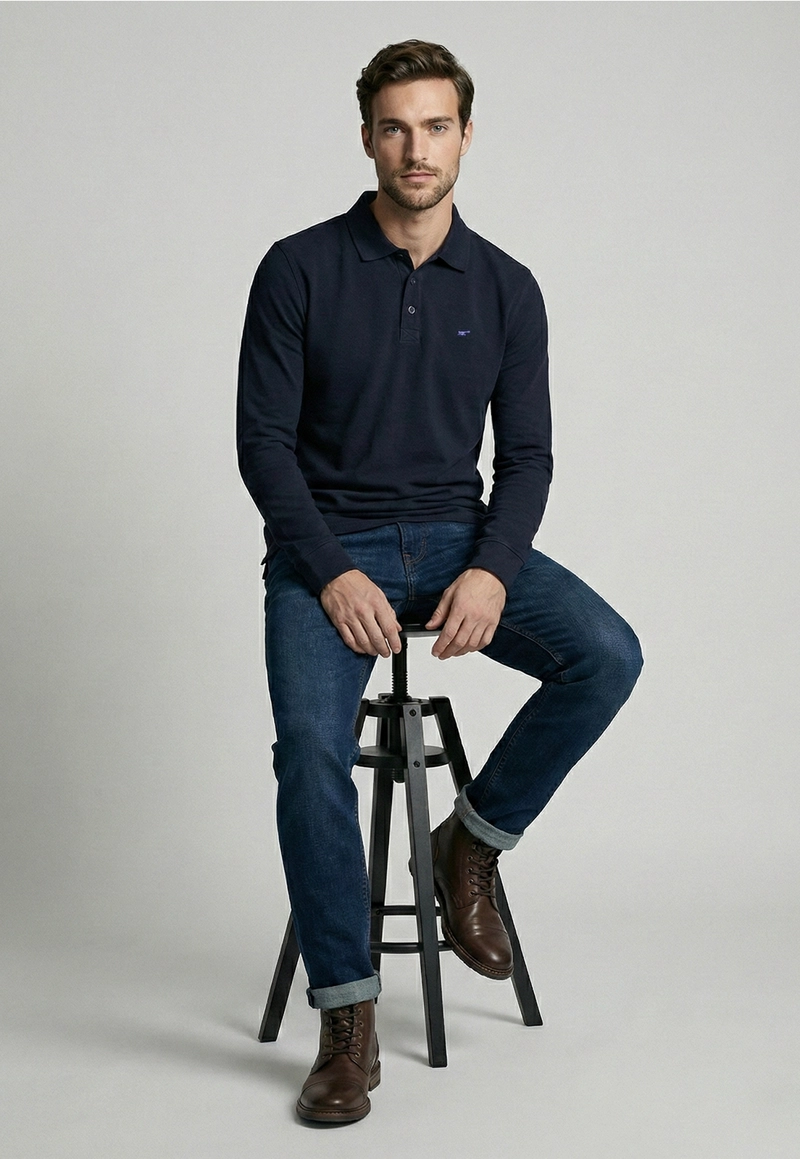 POLERA BASICA ML PIQUE NAVY - 5