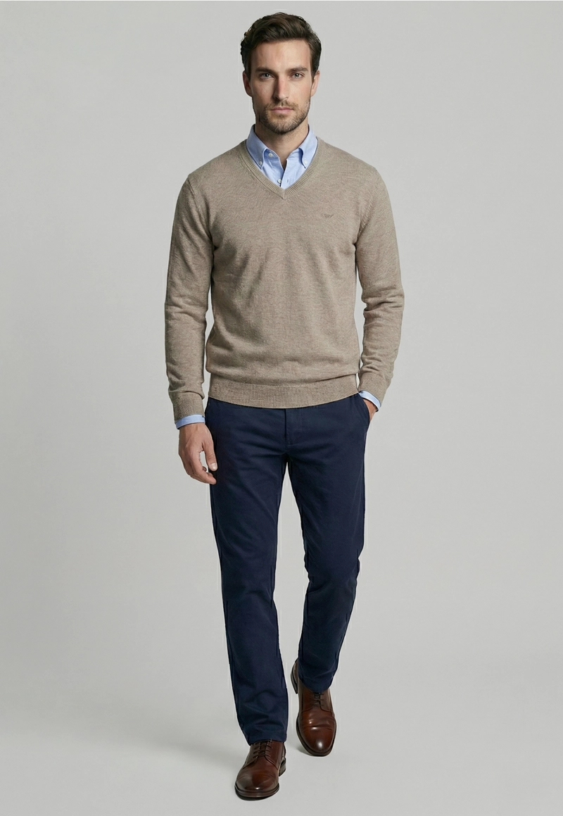 SWEATER ATLANTA V-NECK DK OYSTER MELANGE - 2
