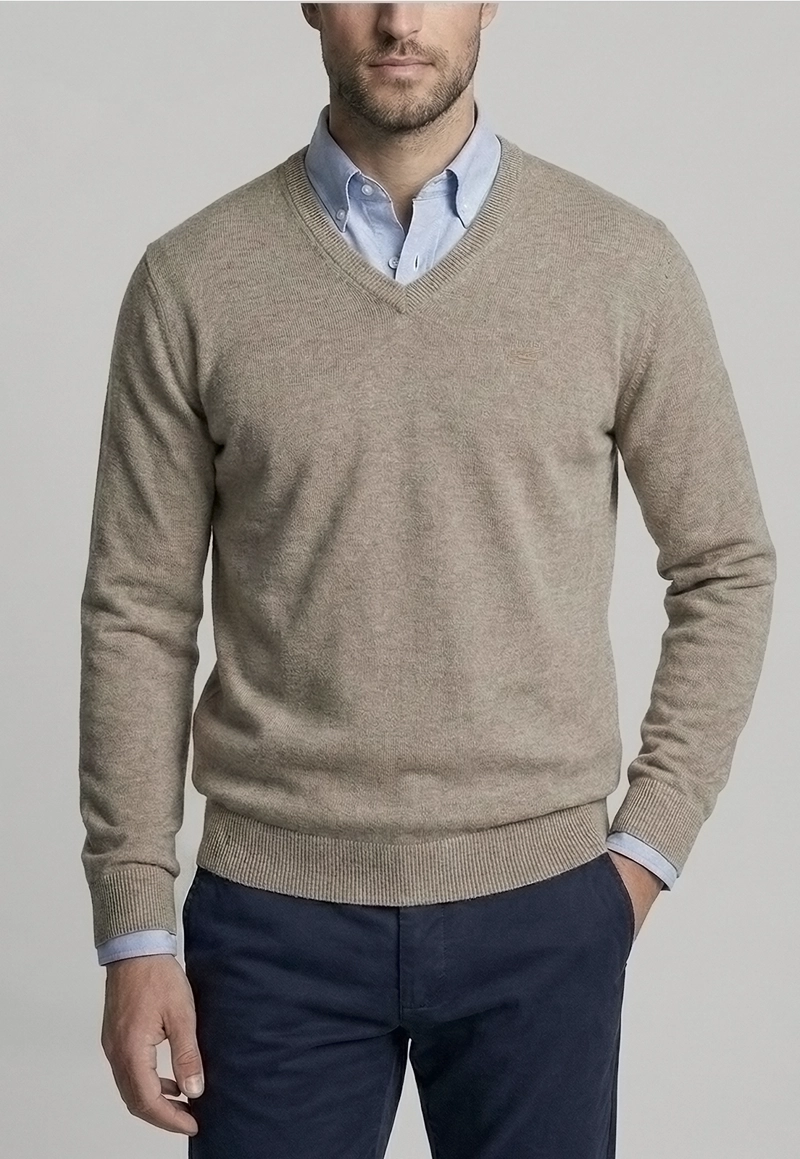 SWEATER ATLANTA V-NECK DK OYSTER MELANGE - 3