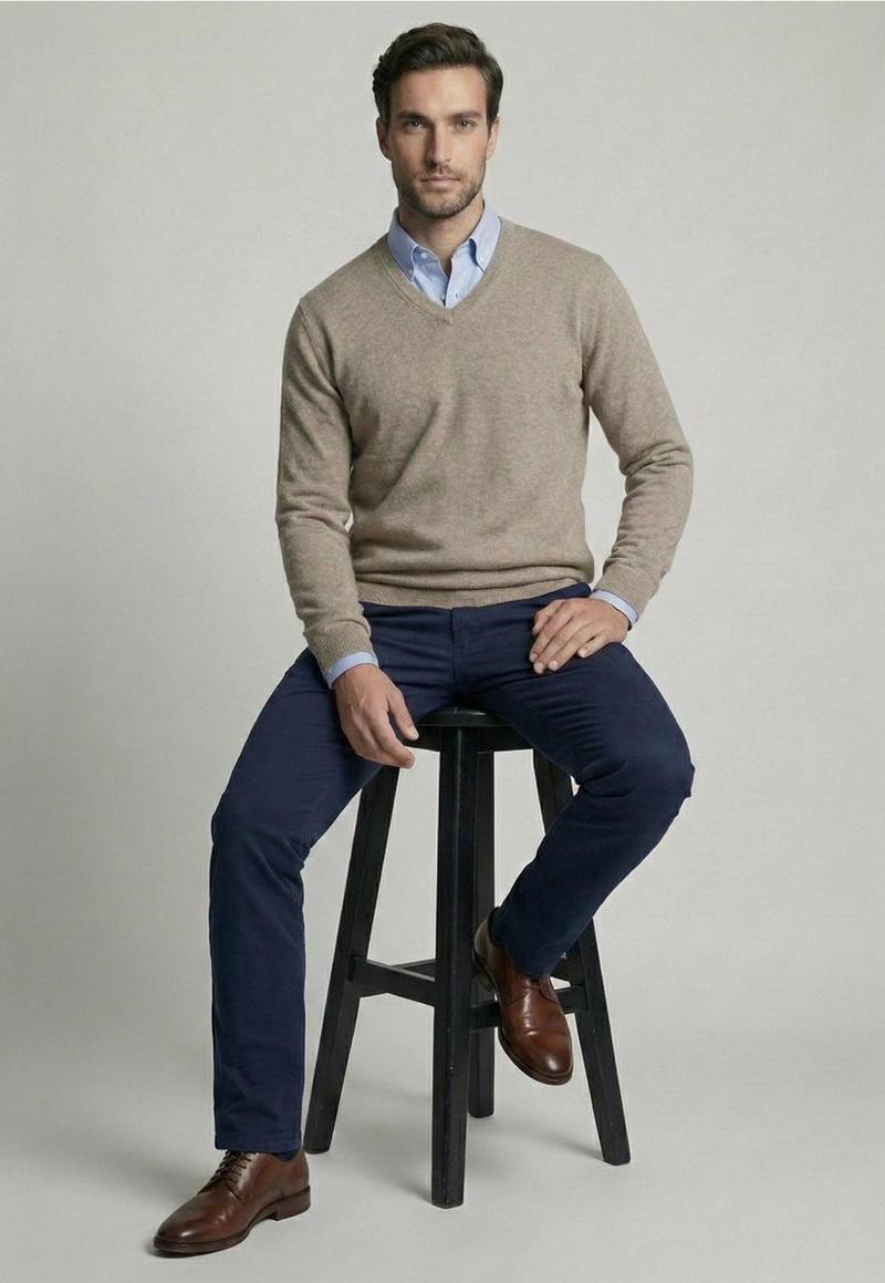 SWEATER ATLANTA V-NECK DK OYSTER MELANGE - 5