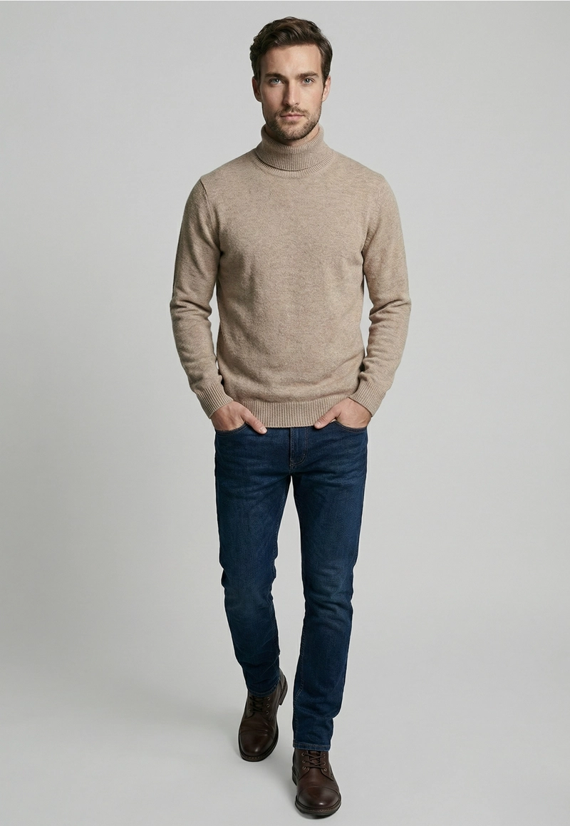 SWEATER TURTLE NECK DK OYSTER MELANGE - 2
