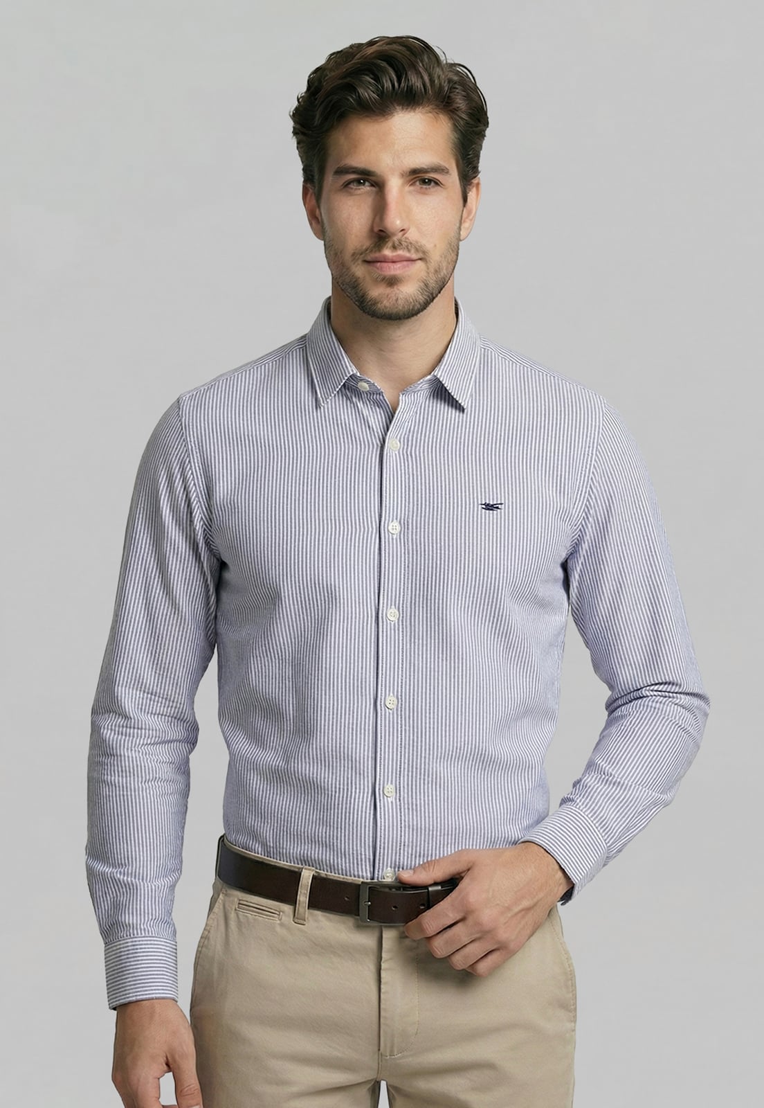 CAMISA SPORT OXFORD LISTADA NAVY - 1