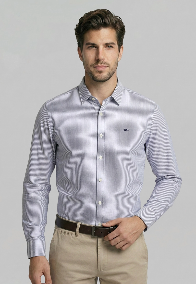 CAMISA SPORT OXFORD LISTADA NAVY - 1