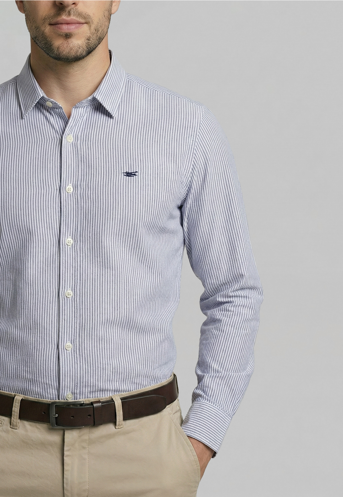 CAMISA SPORT OXFORD LISTADA NAVY - 3