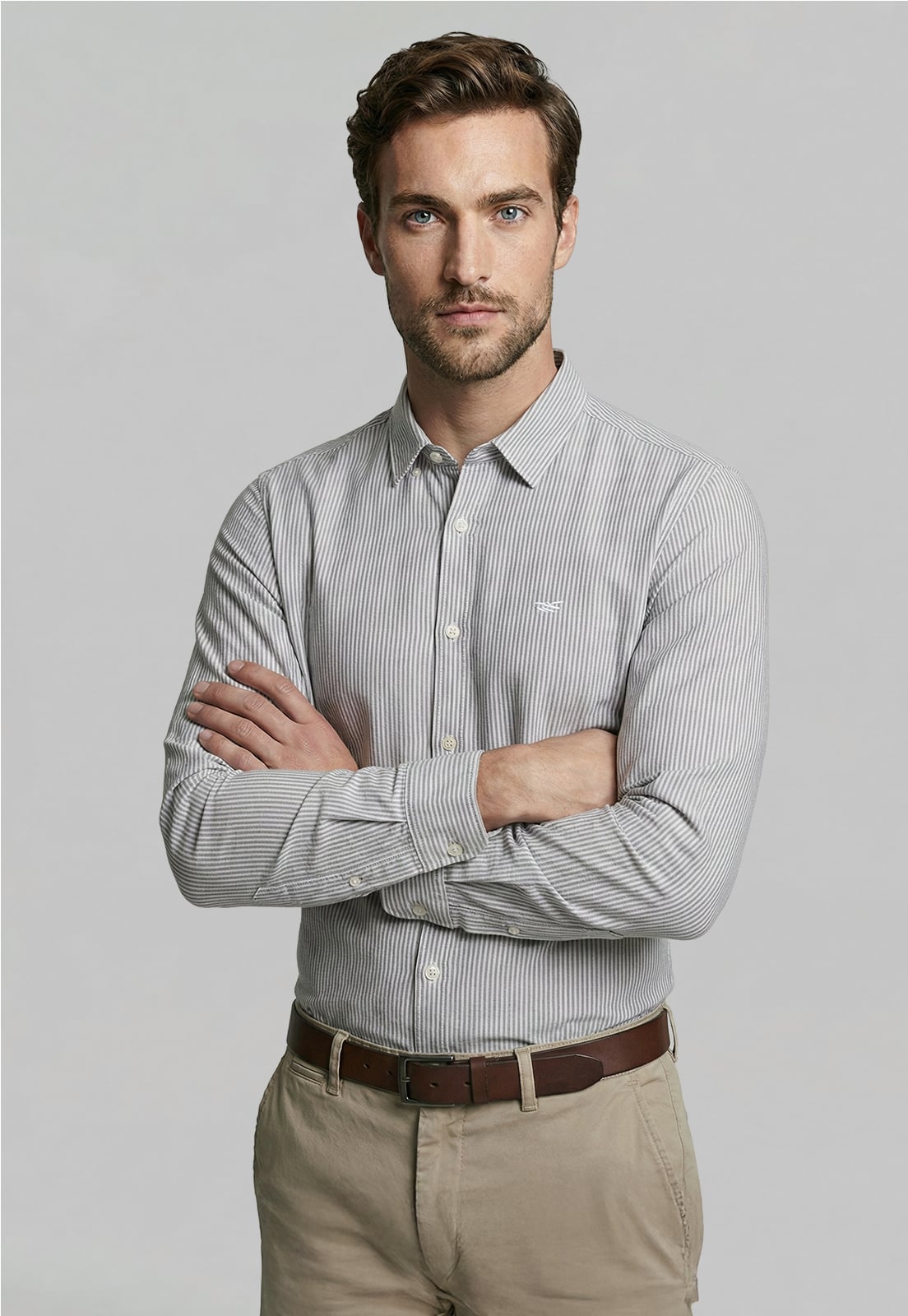 CAMISA SPORT OXFORD LISTADA GREY - 1