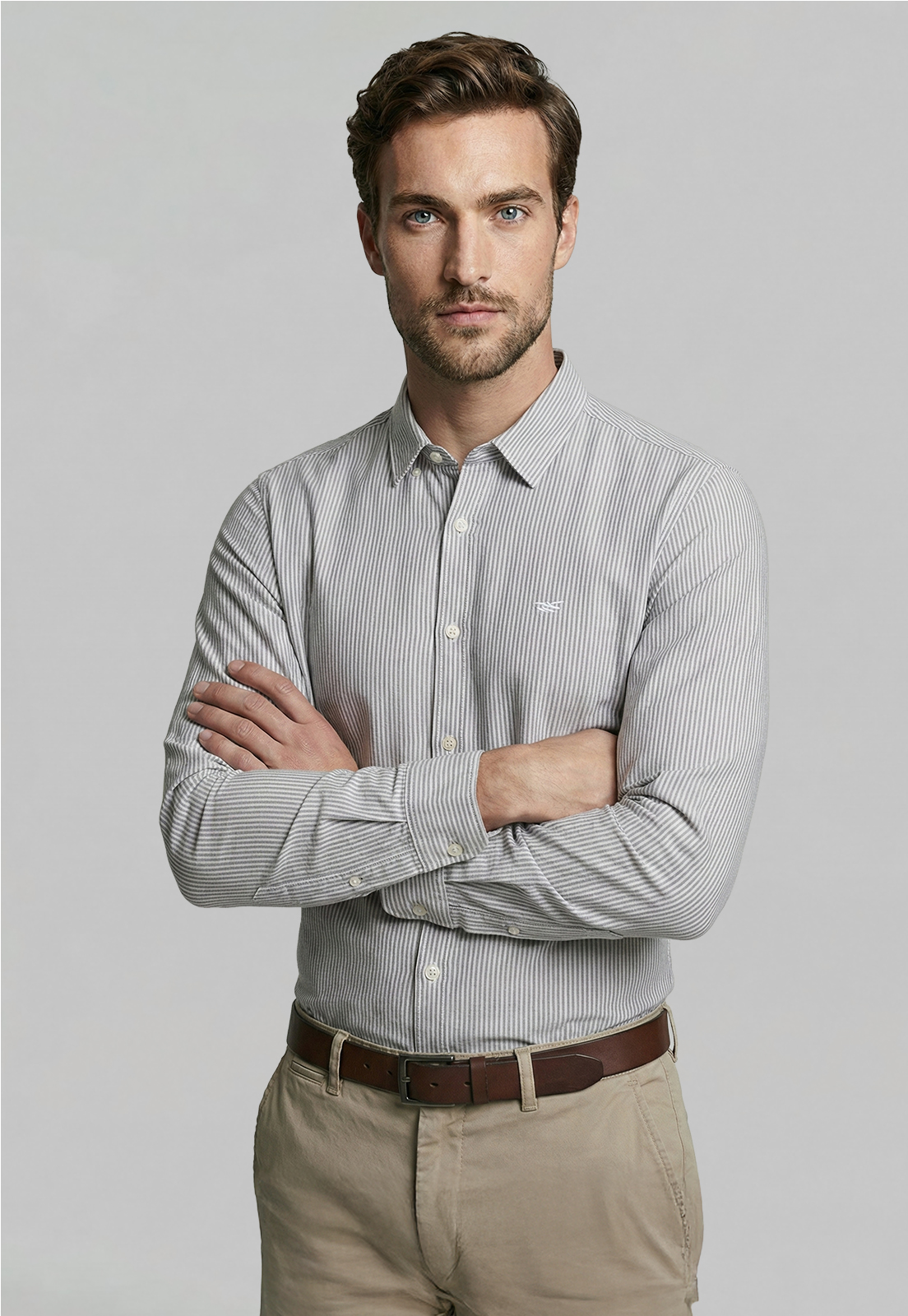 CAMISA SPORT OXFORD LISTADA GREY - 1