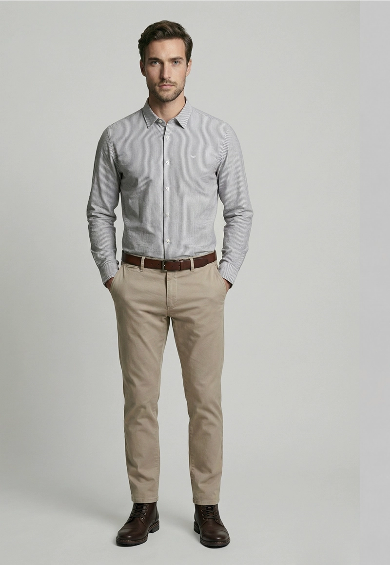 CAMISA SPORT OXFORD LISTADA GREY - 2