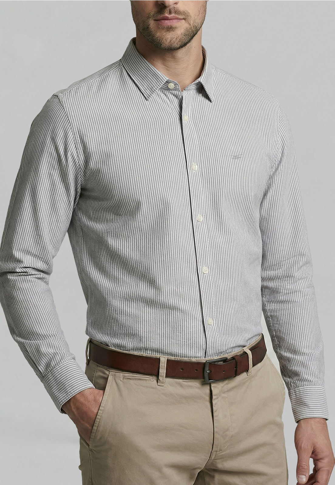 CAMISA SPORT OXFORD LISTADA GREY - 3