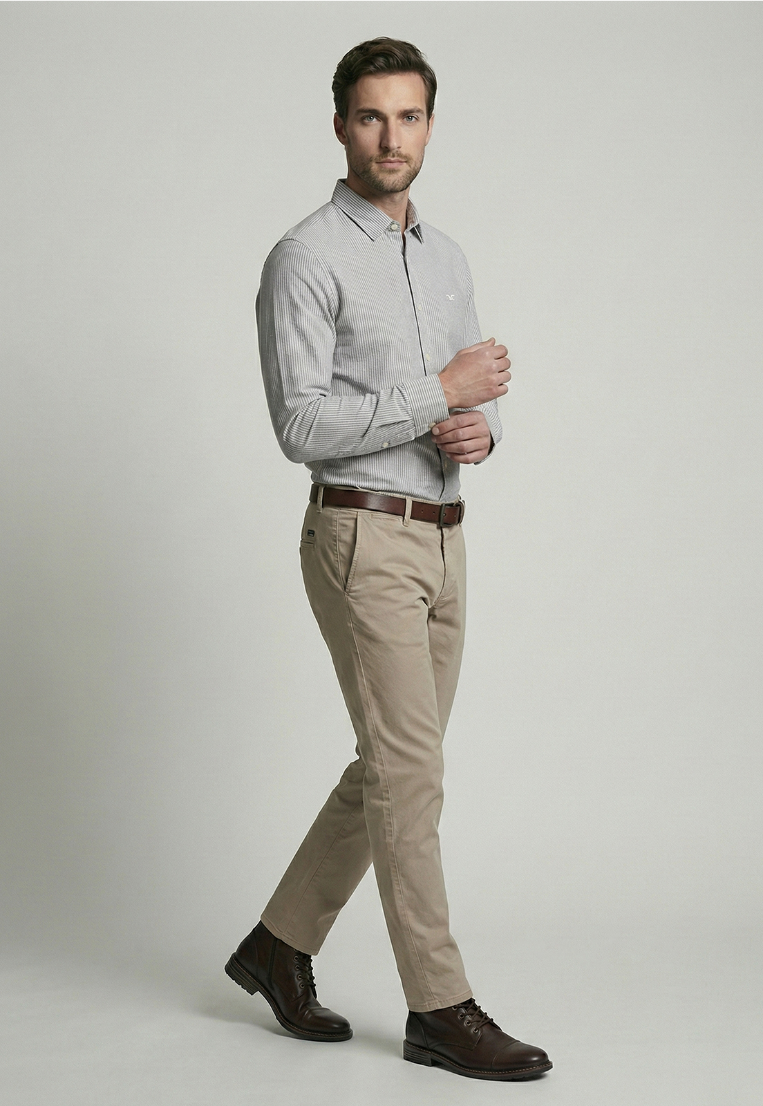 CAMISA SPORT OXFORD LISTADA GREY - 5