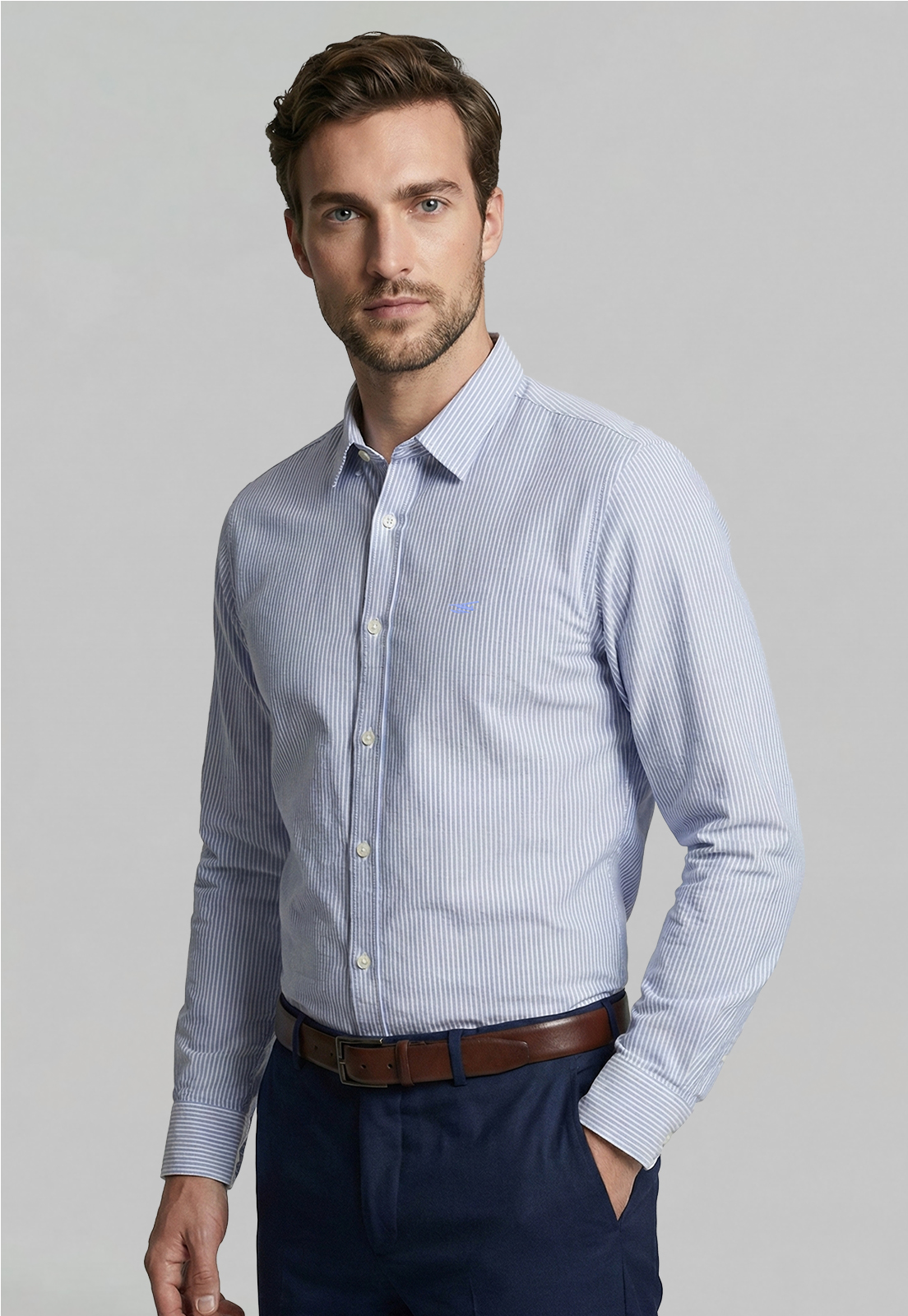 CAMISA SPORT OXFORD LISTADA SKY - 1