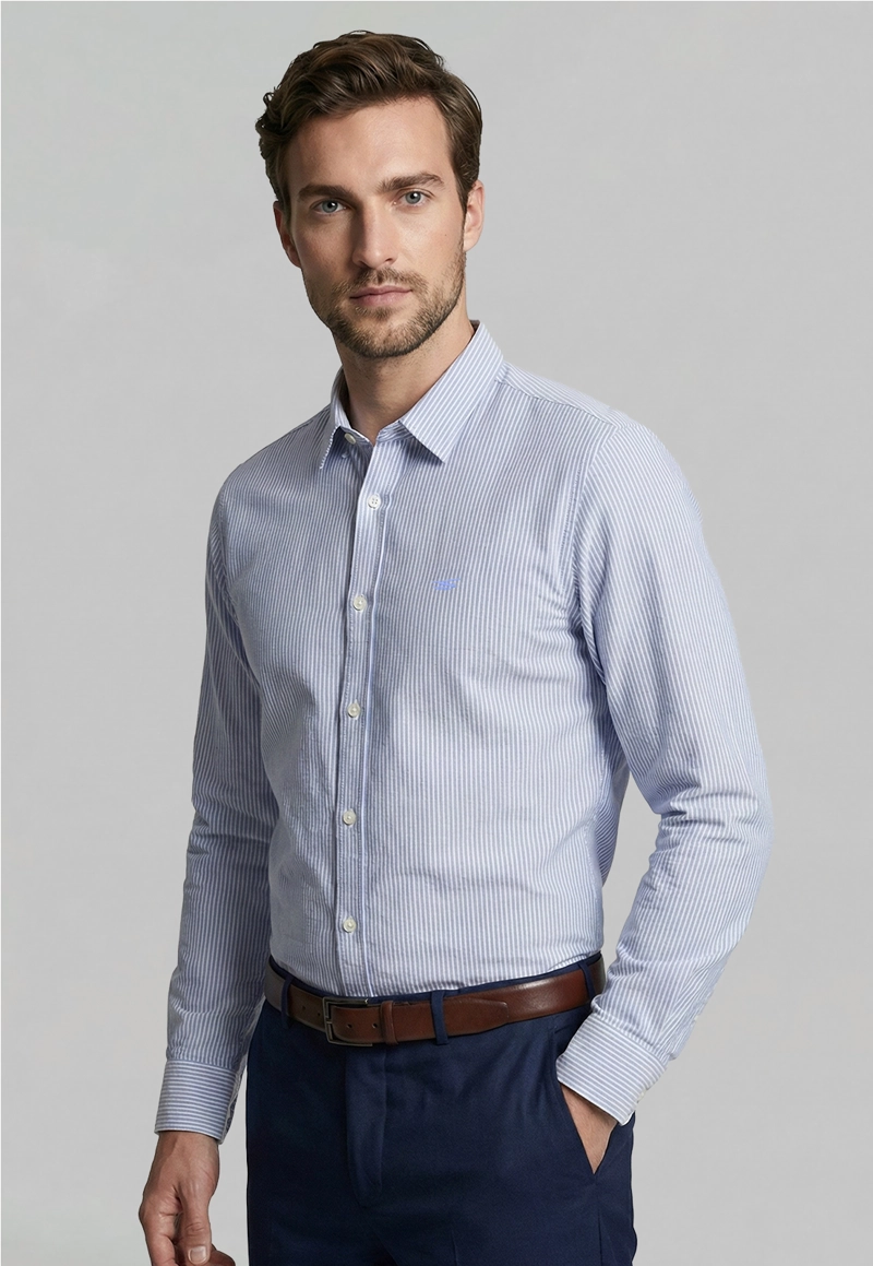 CAMISA SPORT OXFORD LISTADA SKY - 1