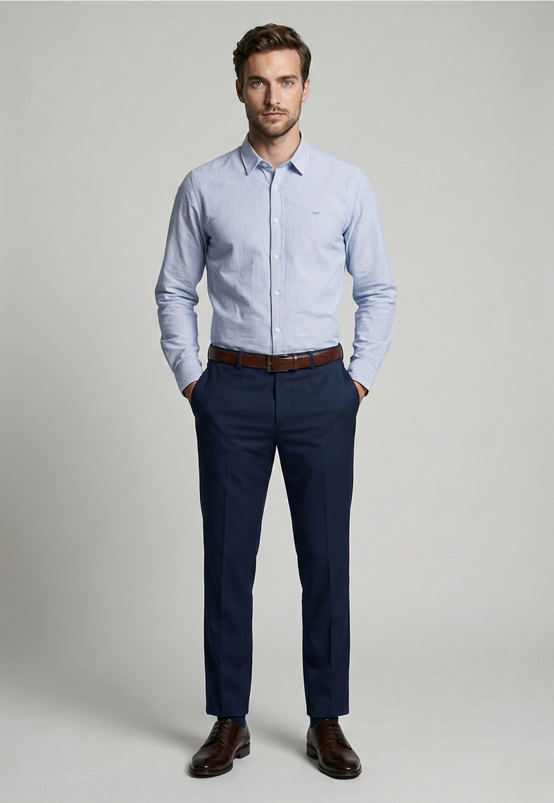 CAMISA SPORT OXFORD LISTADA SKY - 2