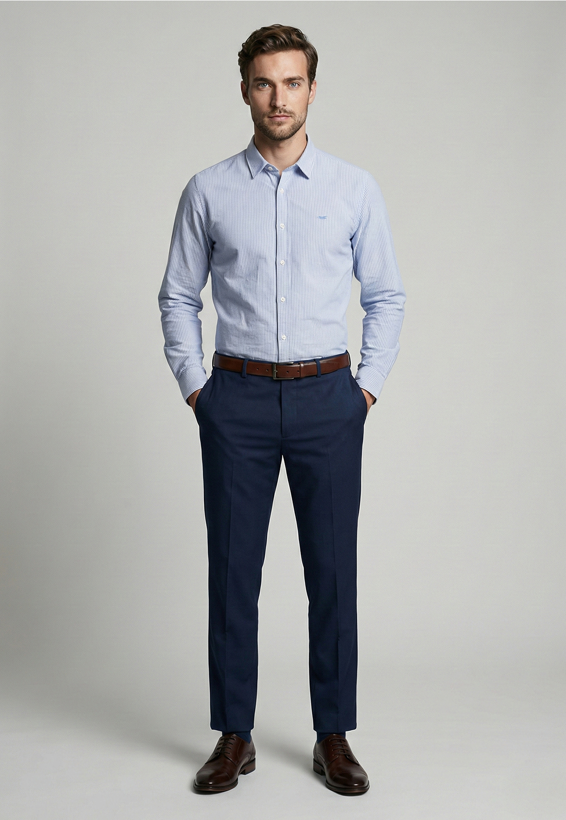 CAMISA SPORT OXFORD LISTADA SKY - 2