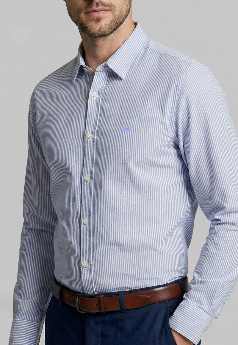 CAMISA SPORT OXFORD LISTADA SKY - 3