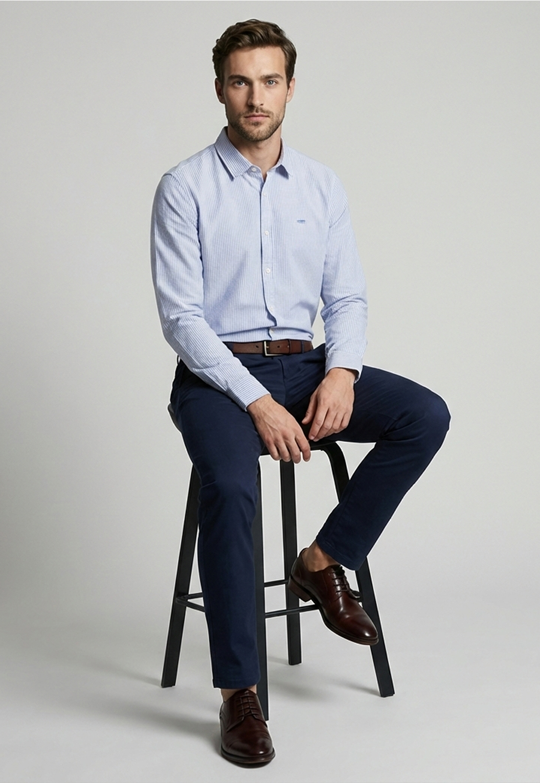 CAMISA SPORT OXFORD LISTADA SKY - 5