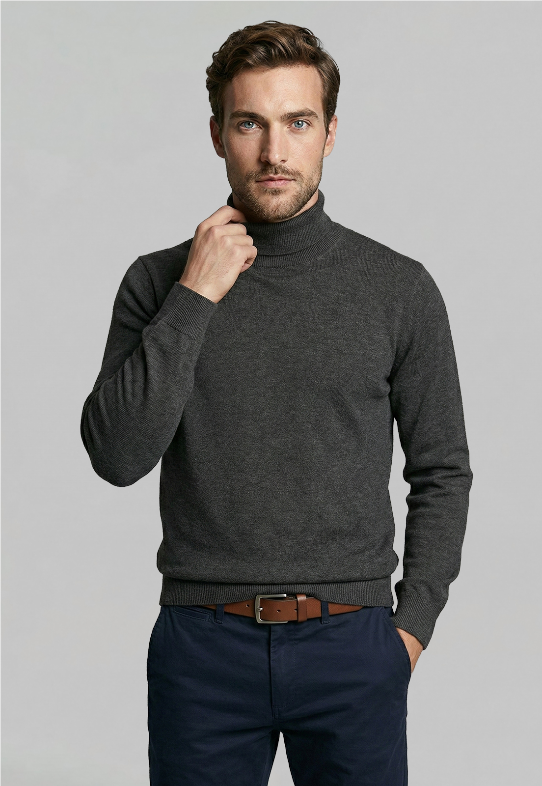 SWEATER TURTLE NECK BLACK  MELANGE - 1