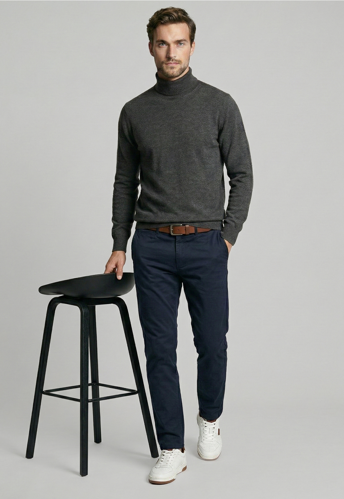 SWEATER TURTLE NECK BLACK  MELANGE - 5