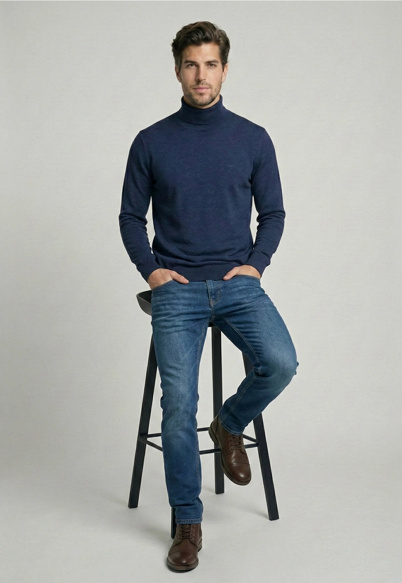 SWEATER TURTLE NECK INDIGO MELANGE - 5