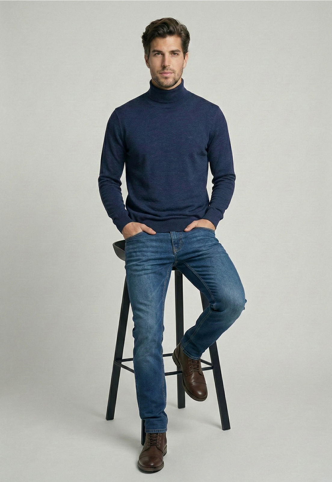 SWEATER TURTLE NECK INDIGO MELANGE - 5