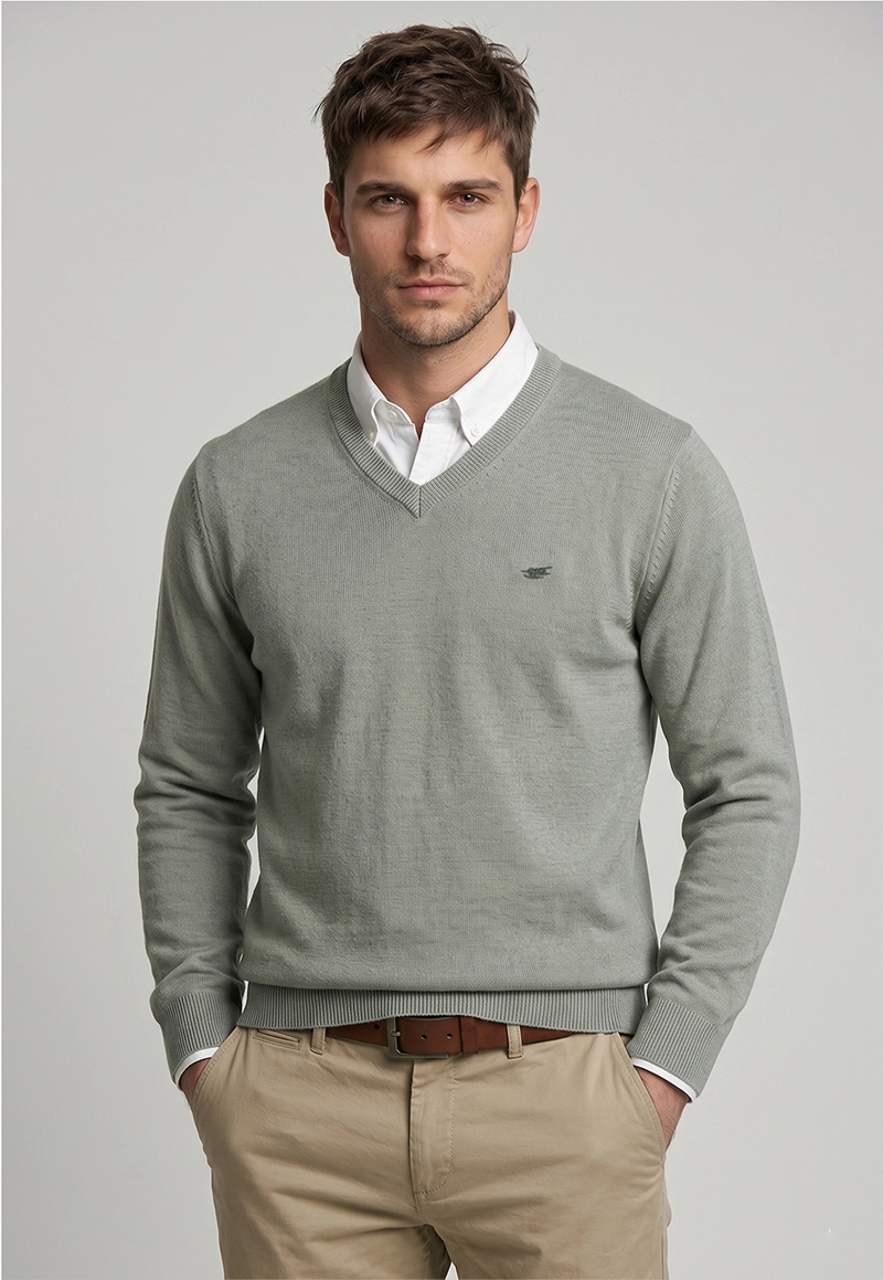 SWEATER ARIZONA V-NECK SOLIDO SALVIA - 1