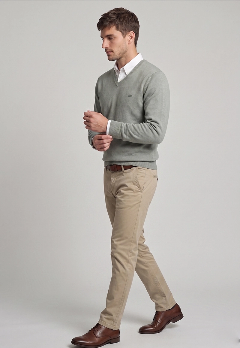 SWEATER ARIZONA V-NECK SOLIDO SALVIA - 2