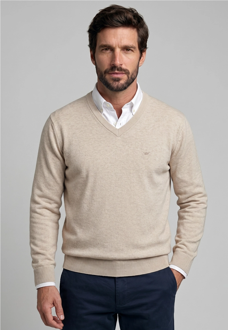 SWEATER ATLANTA V-NECK MELANGE OYSTER MELANGE - 1